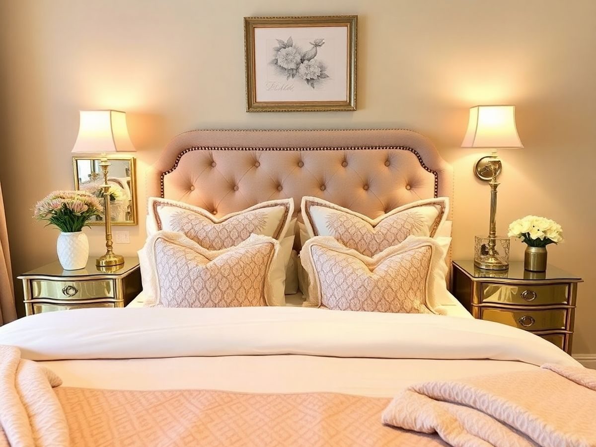 dormitor confortabil și elegant cu decor rafinat