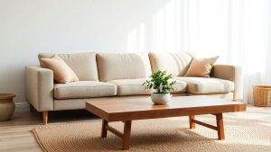 Mobilier eco-friendly într-o locuință modernă.