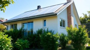 Casă modernă cu panouri solare și ferestre eficiente energetic