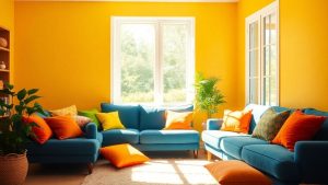 Camera de zi cu culori vibrante și lumină caldă.